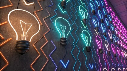 Poster - Striking wall decorated with neon lights creating a seamless pattern of energetic innovation