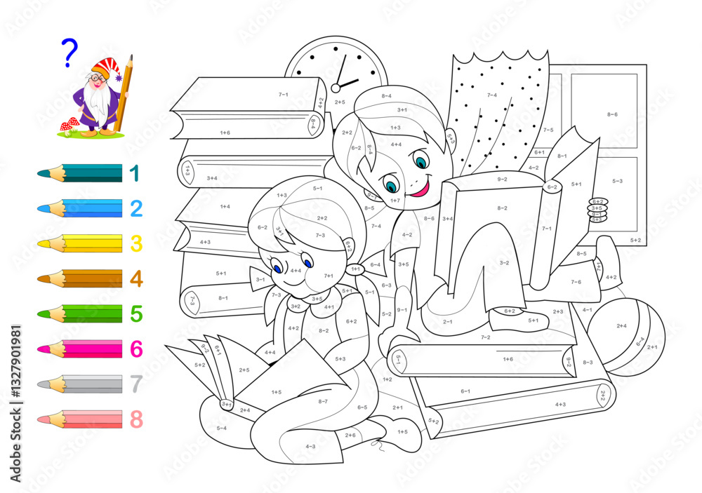 Math education for children. Coloring book. Mathematical exercises on ...