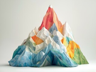 Poster - minimalist colorful paper mountain, white, textured surface, simple background, clean lines, three dimensional