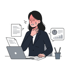 Poster - Woman in professional attire experiencing stress at desk in flat vector art