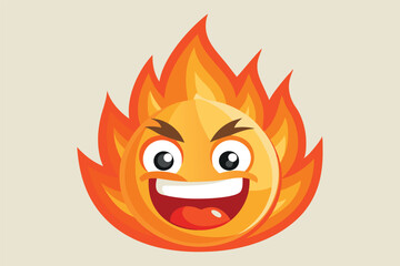 Poster - Cheerful flaming character with expressive face and playful grin showcases vector art style for creative projects