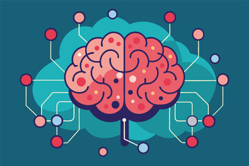 Aufkleber - Creative illustration of a brain with digital connections representing technology and innovation in the field of neuroscience