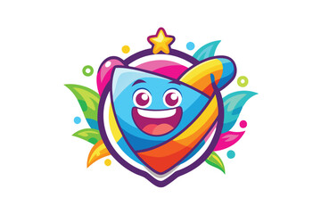 Poster - Cheerful and vibrant cartoon character illustration with colorful design and playful elements surrounded by leaves and a star at the top