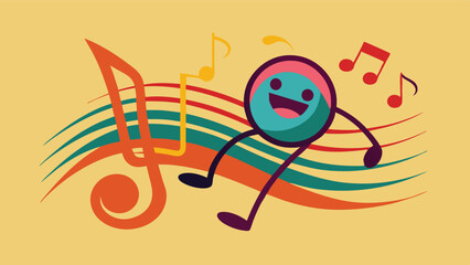 Poster - Happy colorful character dancing with musical notes on vibrant striped background