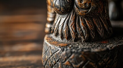 Poster - Carved wooden sculpture close up with intricate details and patterns