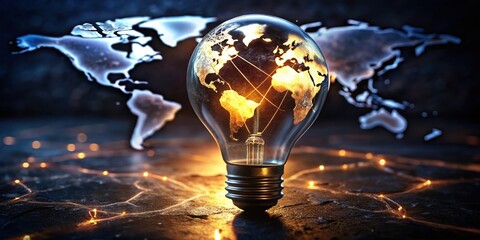 Aufkleber - Long Exposure Photo: World Map on Glowing Light Bulb - Save Our Planet