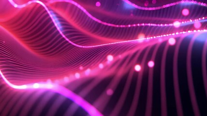 Poster - vibrant digital abstract background featuring flowing pink and purple lines with glowing dots, creat