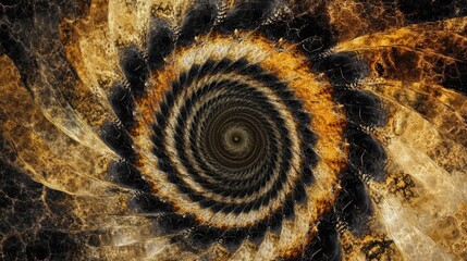 Poster - A spiraling abstract fractal pattern with rich black and gold tones