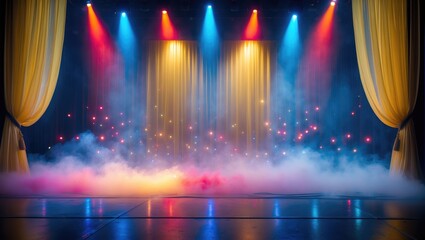 Poster - stage light scene with colored spotlights and smoke