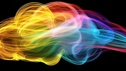 Poster - vibrant abstract representation of brain with colorful swirling lines and neural connections, showca