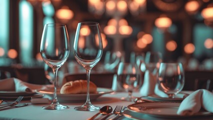 Poster - Empty glasses at a restaurant. Table setting for a celebration.