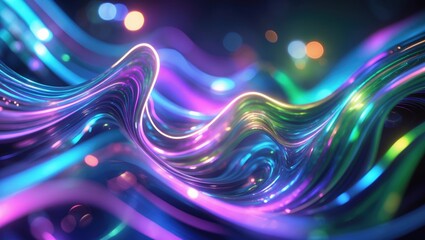 Aufkleber - Defocused metallic light leaks. Abstract festive neon background for a party with a modern holographic style. Blurred glow effect.