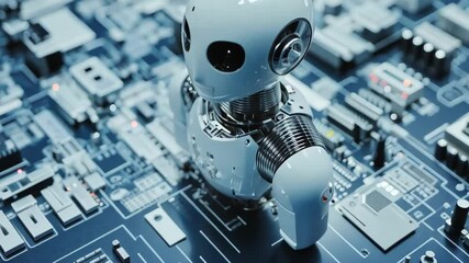 Poster - Exploring the intricate world of circuits alongside a friendly robotic companion in a futuristic landscape Generative AI