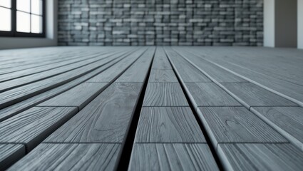 Aufkleber - dark grey wooden strips wall cladding with brick work, laminate design vinyl interior wallpaper, ceramic tile design for elevation