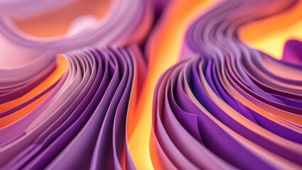 Fototapete - Macro photo. Abstract minimalistic background created with paper art. Waves and paper cuts form a single frame illuminated by neon light. Minimalism, copyspace. 3D effect.