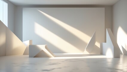 Poster - Abstract white studio background for product display. Vacant gray room with window shadows. Showcase product with a blurred background.