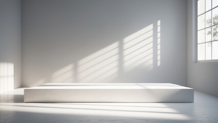 Poster - Wall interior backdrop for a studio showcasing products with window shadows in white and grey. Background suitable for text insertion and product presentation.