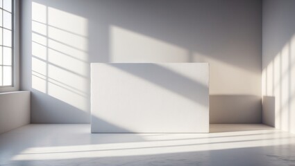 Poster - Wall interior backdrop for a studio showcasing products with shadows from a window in white and grey. Background suitable for text insertion and product presentation.