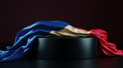 Poster - Luxurious 3D Podium Displaying the Russian Flag in Elegant Fabric