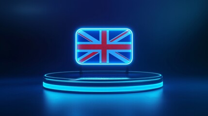 Poster - Futuristic 3D Podium Displaying Bright Neon British Flag Design