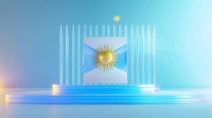 Poster - 3D Render of Glass Podium Displaying Argentine Flag on Blue Background