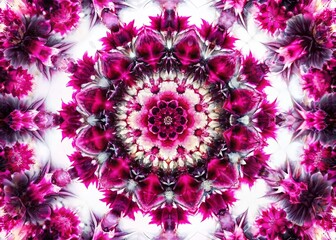 Poster - Magenta Black White Geometric Floral Symmetrical Pattern Stock Photo