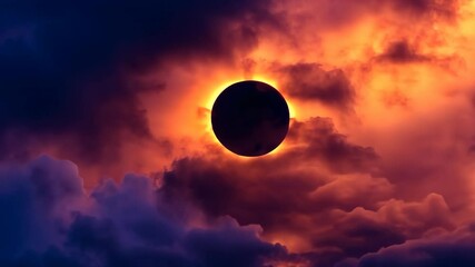 Wall Mural - solar eclipse 2025: dark silhouette framed by fiery glow against dramatic sky, evoking mystery and n