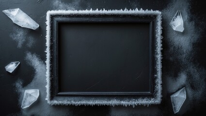 Wall Mural - a frame featuring a frosty pattern of ice crystals against a black backdrop. an abstract ice structu
