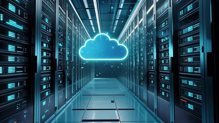 Poster - Cloud computing innovation illuminates modern server environment in sleek data center Generative AI