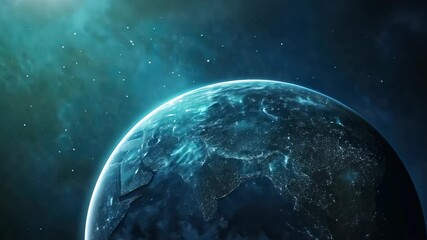 Wall Mural - planet earth glowing in space with a teal nebula and starry background cosmic scene of earth viewed 