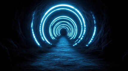 Poster - Dark tunnel with glowing rings