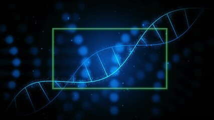 Poster - glowing dna strand with green animation against blue bokeh background