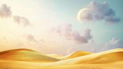 Wall Mural - the sky is dark and cloudy, with a crescent moon shining brightly in the middle. the clouds cover th