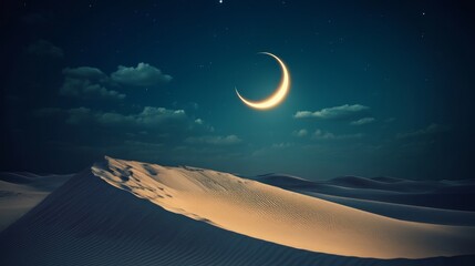 Wall Mural - the sky is dark and cloudy, with a crescent moon shining brightly in the middle. the clouds cover th