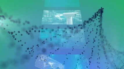 Poster - animation of digital wave pattern with network connections and data processing
