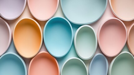 Leinwandbilder - Colorful collection of oval shapes arranged in a visually appealing manner against a soft background in a creative and artistic display
