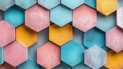 Leinwandbilder - Colorful hexagonal shapes arranged in a vibrant pattern creating an abstract wall decor with a playful design