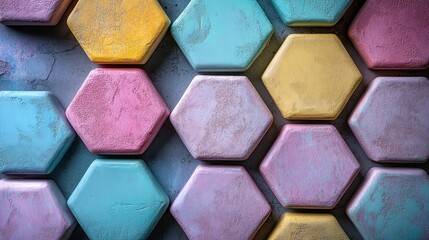 Leinwandbilder - Colorful hexagonal shapes arranged in a vibrant pattern creating an abstract wall decor with a playful design