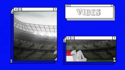 Poster - Animation of retro computer window style with Vibes text in stadium scene