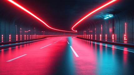 Poster - Futuristic neon tunnel highway