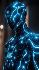 Poster - A futuristic humanoid figure with vibrant glowing blue lines