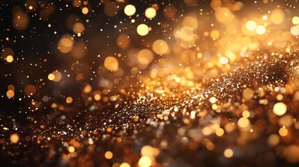 Aufkleber - Sparkling golden glitter spread across a dark surface creates a shimmering backdrop ideal for celebrations or artistic projects