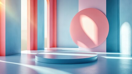 Leinwandbilder - Colorful abstract illustration of curved architectural elements with vibrant hues and soft shadows in a modern indoor space