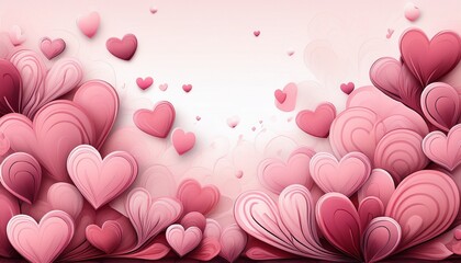 Wall Mural - pink hearts background, png overlay, romantic cute pink heart border pattern, greeting card invitati