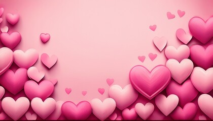 Wall Mural - pink hearts background, romantic cute pink heart border pattern, greeting card invitation header whi