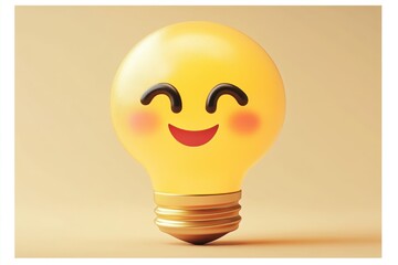 Poster - Smiling light bulb illustration with cheerful expression in bright yellow on a warm background