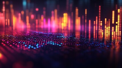Fototapete - Abstract data visualization, dynamic glowing lines and dots