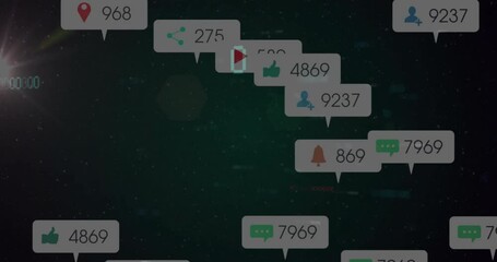 Poster - Floating over digital binary code, notification icons and numbers in animation style