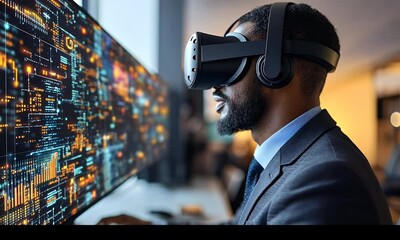 Poster - Businessman VR experience in office