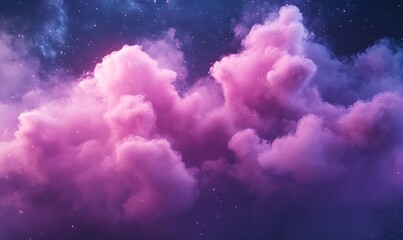 Poster - Vibrant purple clouds against a starry night sky create a dreamy atmosphere.